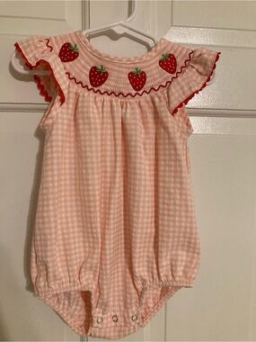 Pink Gingham Strawberry Bubble Romper